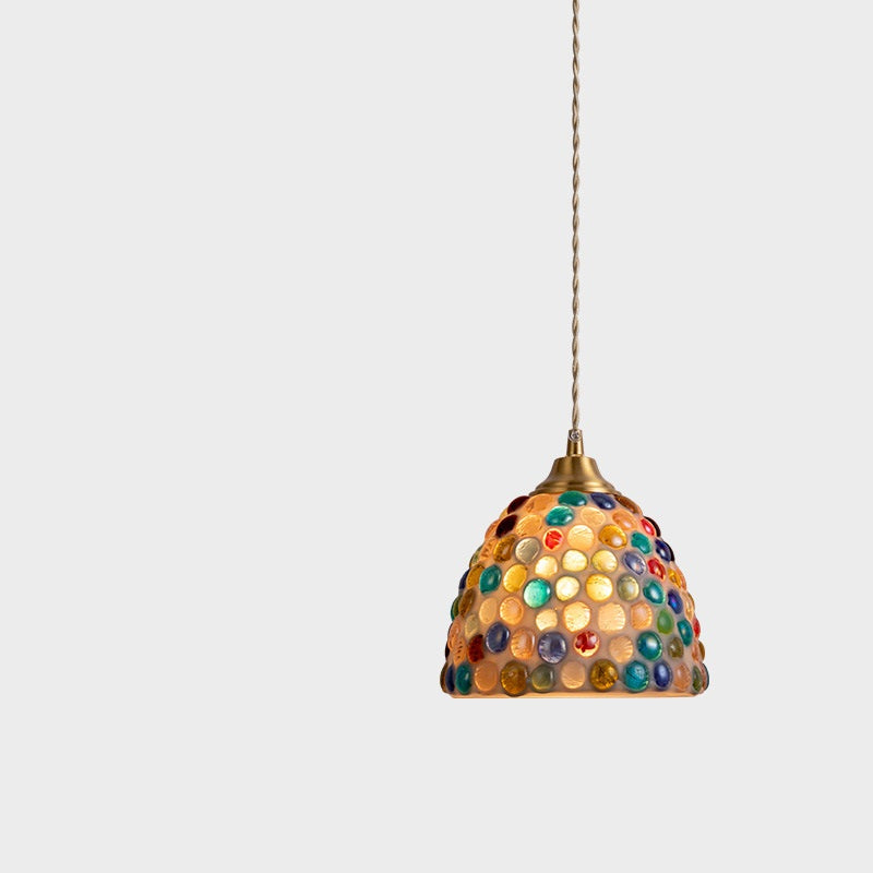 Traditional Vintage Bowl Half Round Glass Copper 1-Light Pendant Light For Living Room