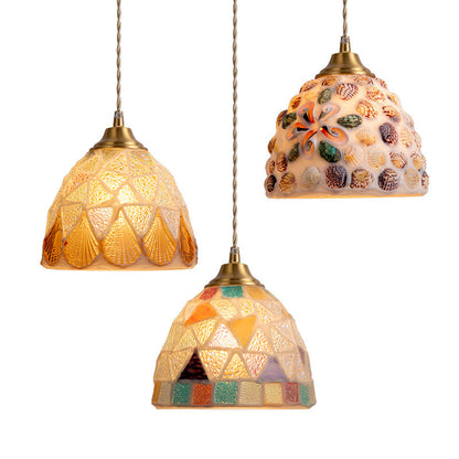 Traditional Vintage Bowl Half Round Glass Copper 1-Light Pendant Light For Living Room