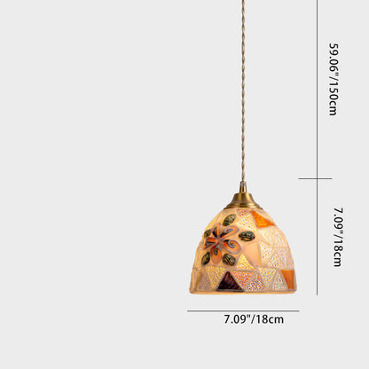 Traditional Vintage Bowl Half Round Glass Copper 1-Light Pendant Light For Living Room