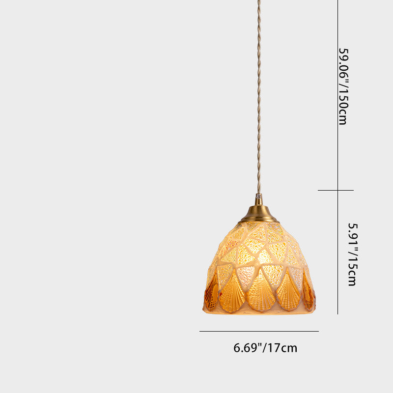 Traditional Vintage Bowl Half Round Glass Copper 1-Light Pendant Light For Living Room