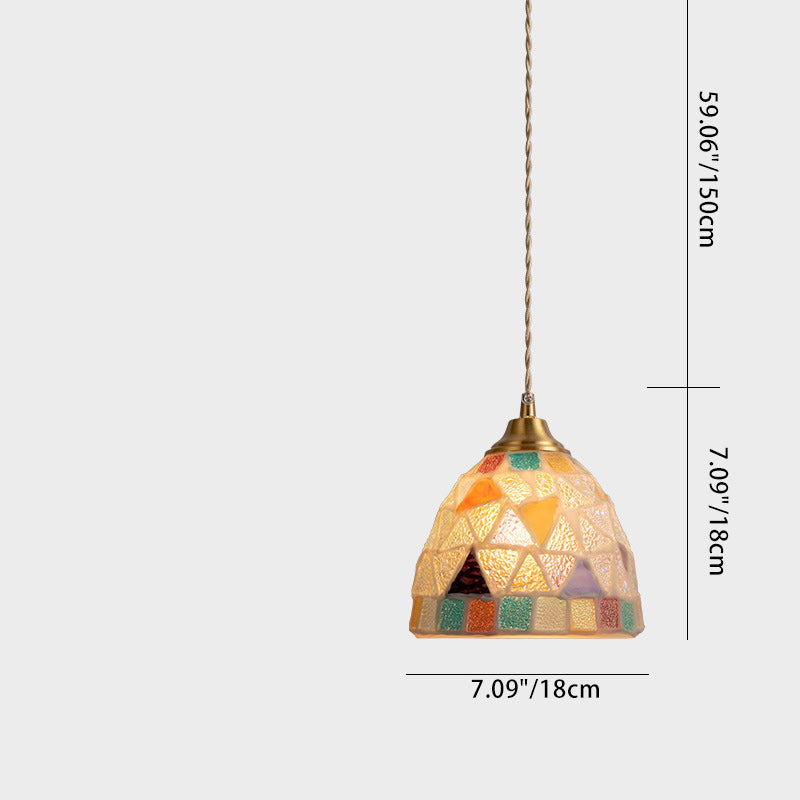 Traditional Vintage Bowl Half Round Glass Copper 1-Light Pendant Light For Living Room