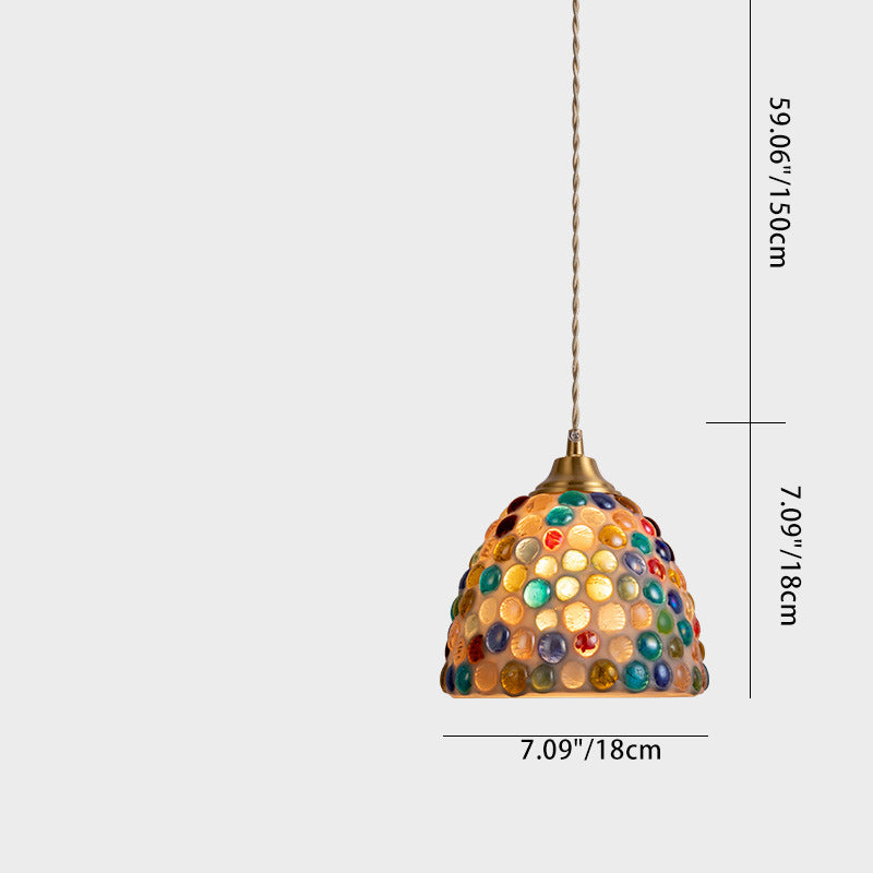 Traditional Vintage Bowl Half Round Glass Copper 1-Light Pendant Light For Living Room