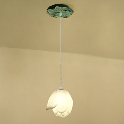 Traditional Chinese Lotus Flower ABS Resin Hardware 1-Light Pendant Light For Living Room