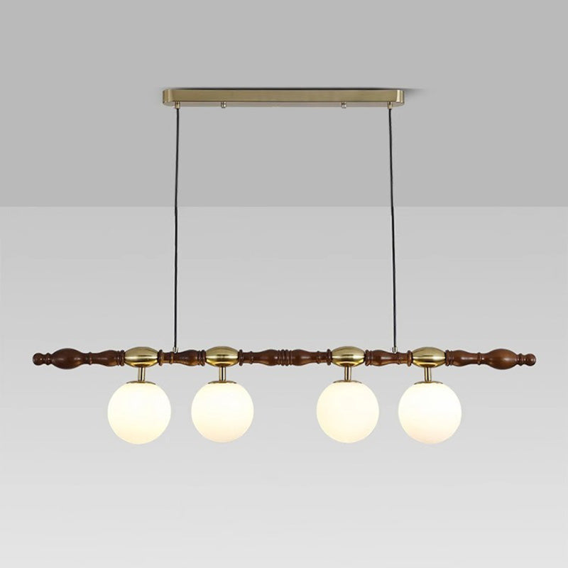 Traditional Vintage Magic Bean Bar Glass Ash Wood Hardware 4-Light Chandeliers Island Light For Dining Room