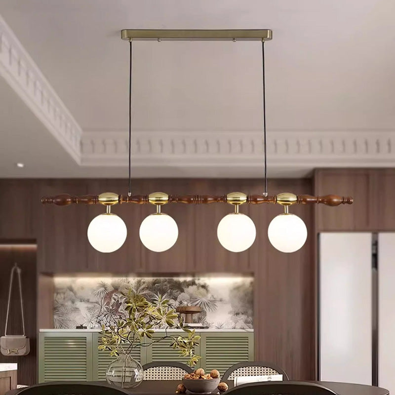 Traditional Vintage Magic Bean Bar Glass Ash Wood Hardware 4-Light Chandeliers Island Light For Dining Room