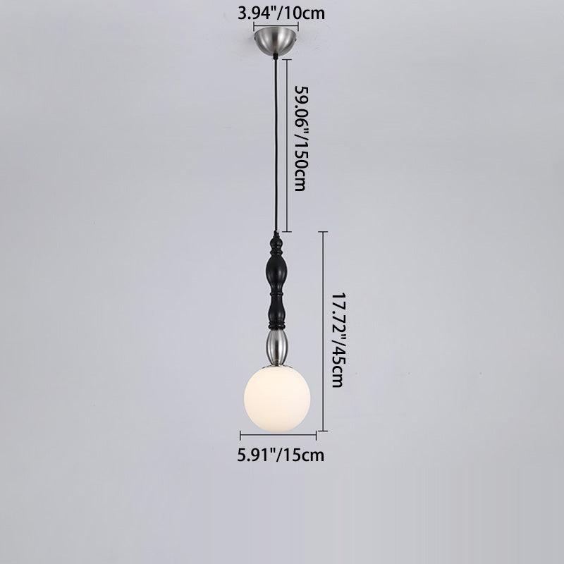 Traditional Vintage Orb Long Glass Ash Wood Hardware 1-Light Pendant Light For Living Room