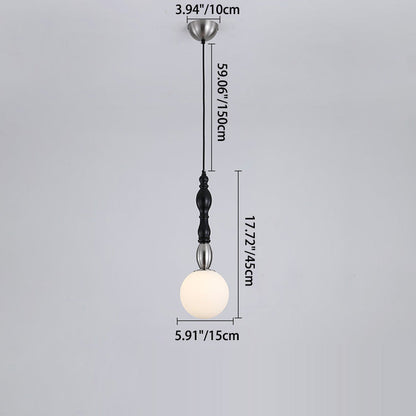 Traditional Vintage Orb Long Glass Ash Wood Hardware 1-Light Pendant Light For Living Room