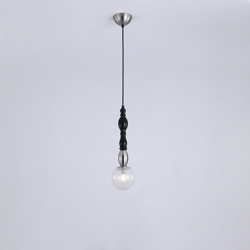 Traditional Vintage Orb Long Glass Ash Wood Hardware 1-Light Pendant Light For Living Room