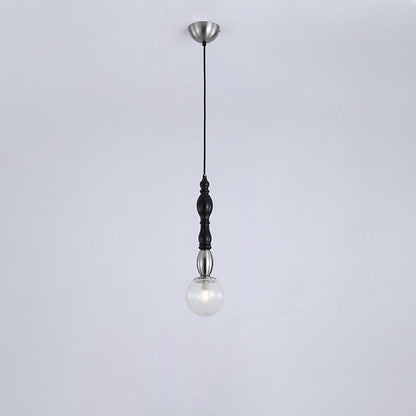 Traditional Vintage Orb Long Glass Ash Wood Hardware 1-Light Pendant Light For Living Room