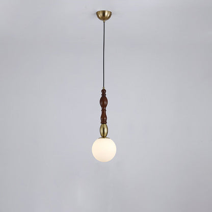 Traditional Vintage Orb Long Glass Ash Wood Hardware 1-Light Pendant Light For Living Room