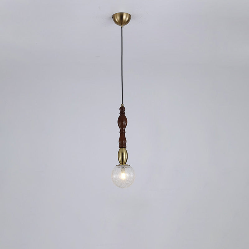 Traditional Vintage Orb Long Glass Ash Wood Hardware 1-Light Pendant Light For Living Room