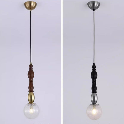 Traditional Vintage Orb Long Glass Ash Wood Hardware 1-Light Pendant Light For Living Room
