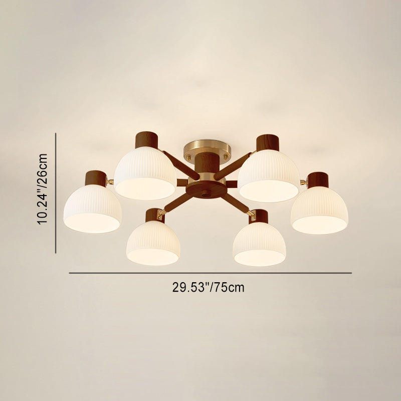 Contemporary Scandinavian Semi-Round Branch Glass Wood 3/6/8 Light Semi-Flush Mount Ceiling Light For Bedroom