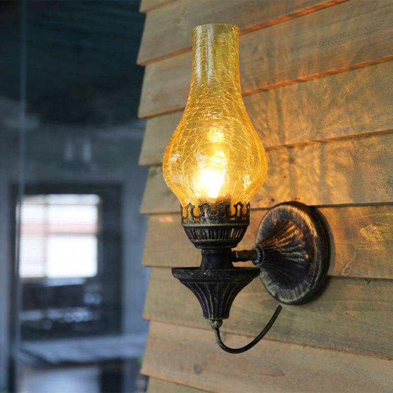 Traditional Vintage Round Ball Cylinder Glass Iron 1-Light Wall Sconce Lamp For Living Room