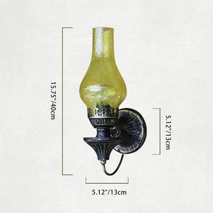 Traditional Vintage Round Ball Cylinder Glass Iron 1-Light Wall Sconce Lamp For Living Room