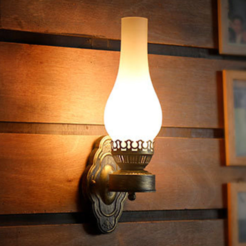 Traditional Vintage Round Ball Cylinder Glass Iron 1-Light Wall Sconce Lamp For Living Room