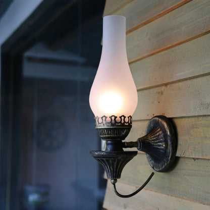 Traditional Vintage Round Ball Cylinder Glass Iron 1-Light Wall Sconce Lamp For Living Room