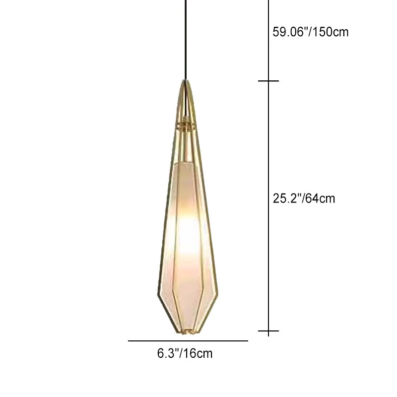 Contemporary Creative Prismatic Triangular Tapered Long Cone Glass Aluminum Iron 1-Light Pendant Light For Bedroom