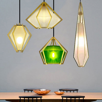 Contemporary Creative Prismatic Triangular Tapered Long Cone Glass Aluminum Iron 1-Light Pendant Light For Bedroom