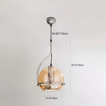 Traditional Vintage Orb Round Glass Iron 1-Light Pendant Light For Living Room