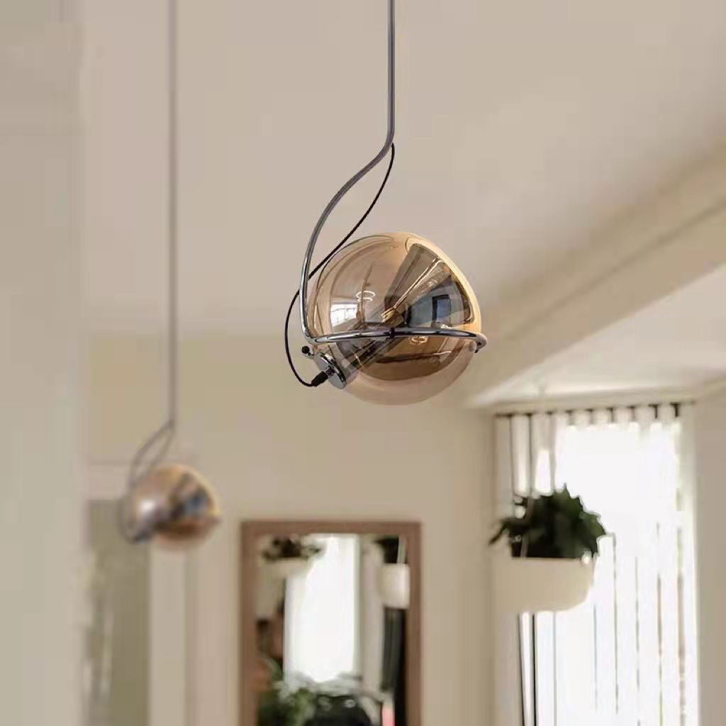 Traditional Vintage Orb Round Glass Iron 1-Light Pendant Light For Living Room