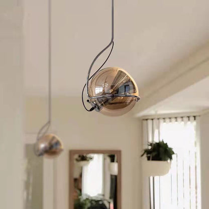 Traditional Vintage Orb Round Glass Iron 1-Light Pendant Light For Living Room