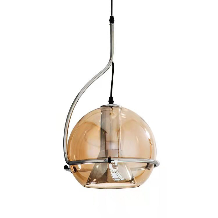 Traditional Vintage Orb Round Glass Iron 1-Light Pendant Light For Living Room