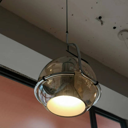 Traditional Vintage Orb Round Glass Iron 1-Light Pendant Light For Living Room