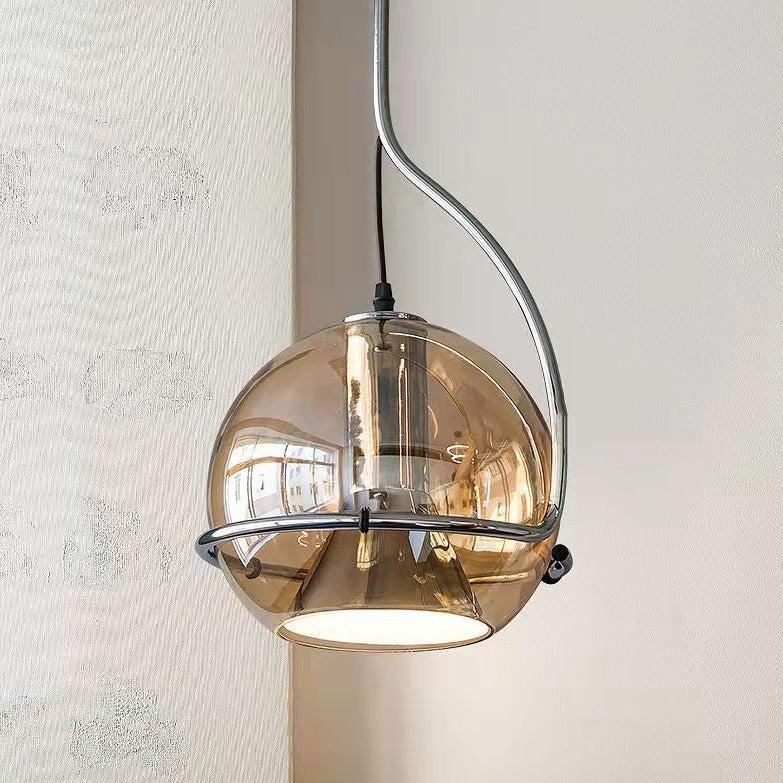 Traditional Vintage Orb Round Glass Iron 1-Light Pendant Light For Living Room