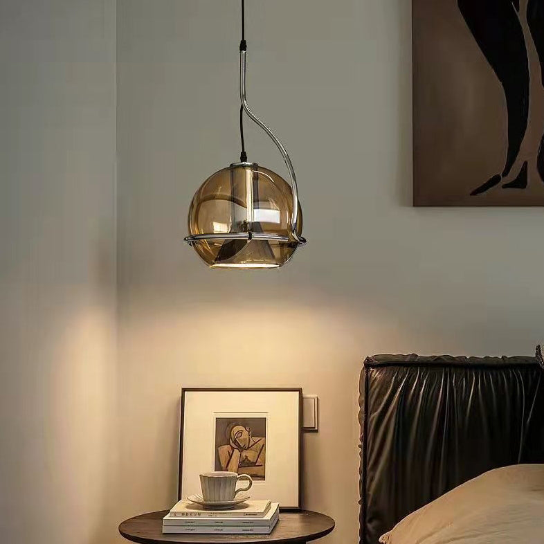 Traditional Vintage Orb Round Glass Iron 1-Light Pendant Light For Living Room