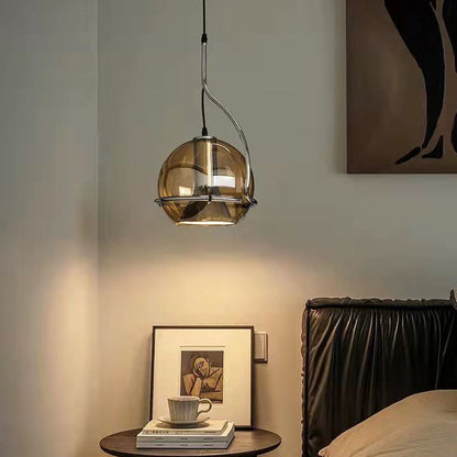 Traditional Vintage Orb Round Glass Iron 1-Light Pendant Light For Living Room