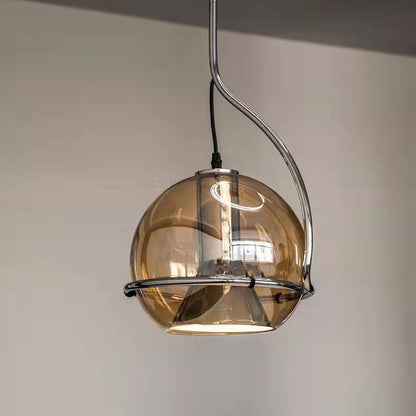 Traditional Vintage Orb Round Glass Iron 1-Light Pendant Light For Living Room