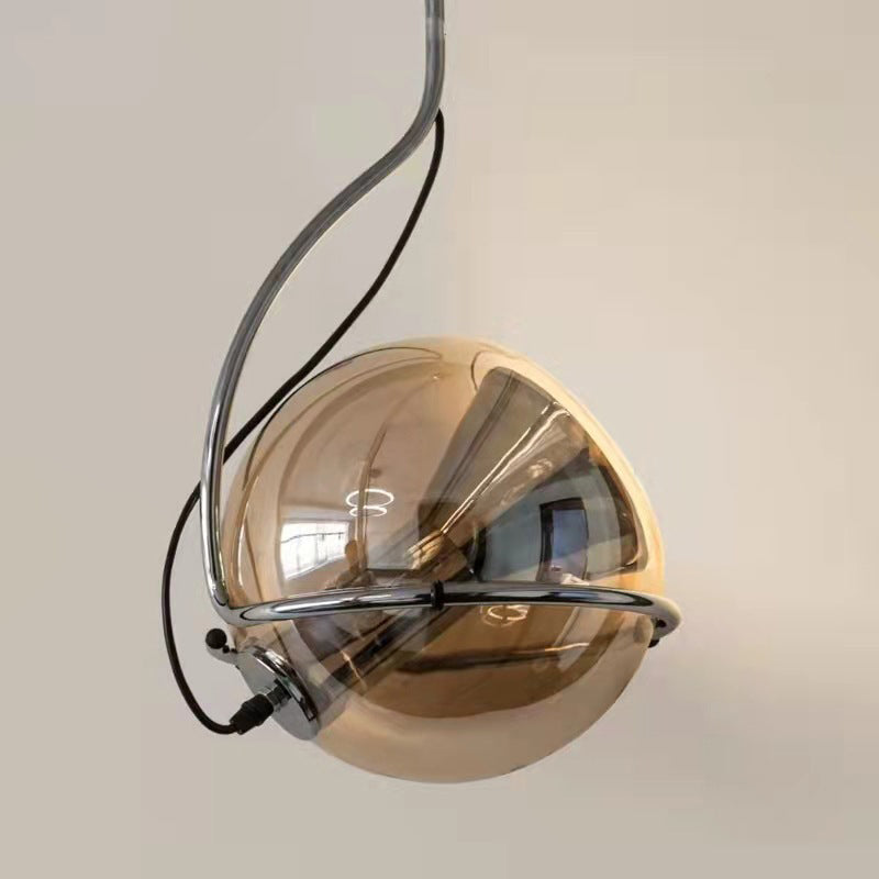 Traditional Vintage Orb Round Glass Iron 1-Light Pendant Light For Living Room