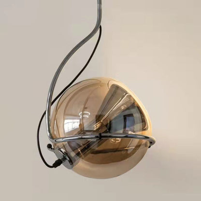 Traditional Vintage Orb Round Glass Iron 1-Light Pendant Light For Living Room