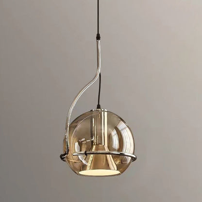 Traditional Vintage Orb Round Glass Iron 1-Light Pendant Light For Living Room