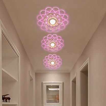 Modern Minimalist Flower Round Crystal Iron LED Flush Mount Ceiling Light For Bedroom