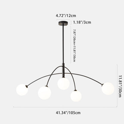 Contemporary Scandinavian Branching Magic Bean Curve Glass Copper 5-Light Chandeliers For Living Room