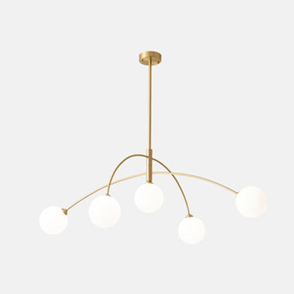 Contemporary Scandinavian Branching Magic Bean Curve Glass Copper 5-Light Chandeliers For Living Room