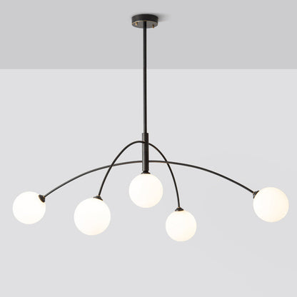 Contemporary Scandinavian Branching Magic Bean Curve Glass Copper 5-Light Chandeliers For Living Room