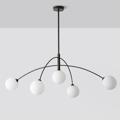 Contemporary Scandinavian Branching Magic Bean Curve Glass Copper 5-Light Chandeliers For Living Room
