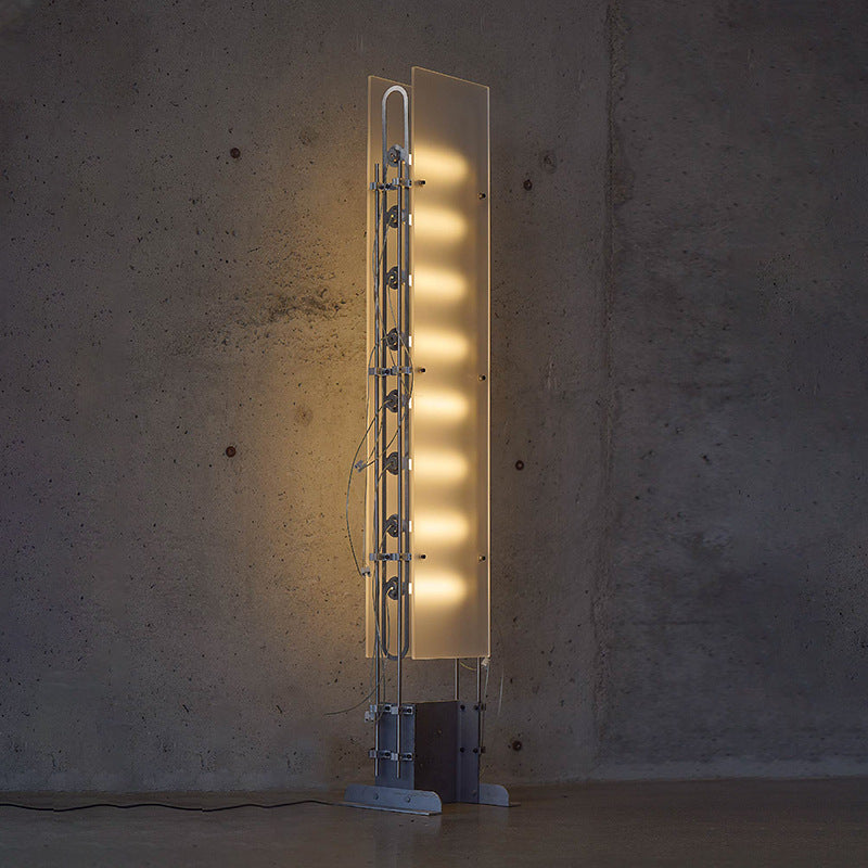 Traditional Vintage Rectangular Glass Stainless Steel LED Standing Floor Lamp For Living Room