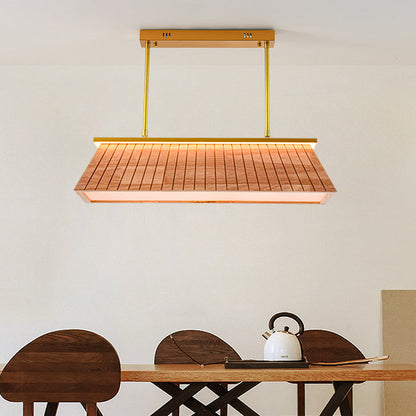 Traditional Chinese Roof Square Acrylic Solid Wood Hardware LED Chandeliers For Living Room