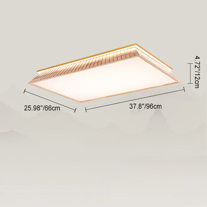伝統的な中国風屋根のスクエア型アクリル無垢材金具 LEDフラッシュマウント天井照明 寝室用