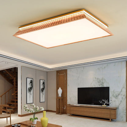 伝統的な中国風屋根のスクエア型アクリル無垢材金具 LEDフラッシュマウント天井照明 寝室用
