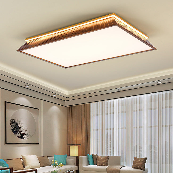 伝統的な中国風屋根のスクエア型アクリル無垢材金具 LEDフラッシュマウント天井照明 寝室用