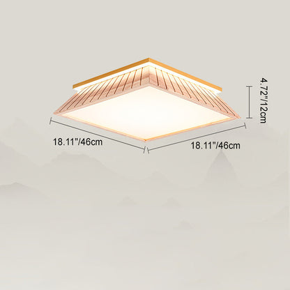 伝統的な中国風屋根のスクエア型アクリル無垢材金具 LEDフラッシュマウント天井照明 寝室用