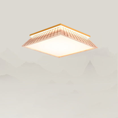伝統的な中国風屋根のスクエア型アクリル無垢材金具 LEDフラッシュマウント天井照明 寝室用