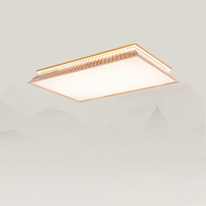 伝統的な中国風屋根のスクエア型アクリル無垢材金具 LEDフラッシュマウント天井照明 寝室用