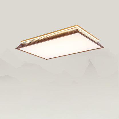 伝統的な中国風屋根のスクエア型アクリル無垢材金具 LEDフラッシュマウント天井照明 寝室用