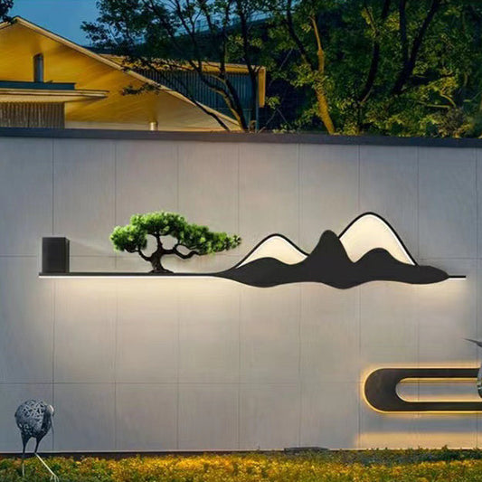 Traditional Chinese Mountain Tree Acrylic Silicone Aluminum LED Wall Sconce Lamp For Outdoor Patio